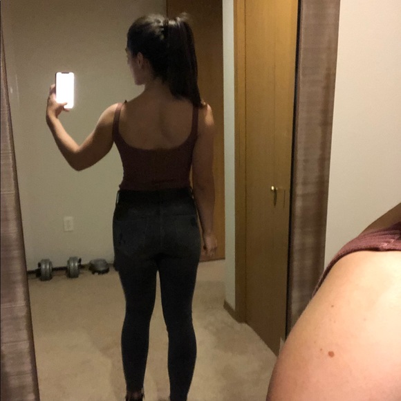 Mocha stretchy ribbed knit thong bodysuit - Picture 10 of 11